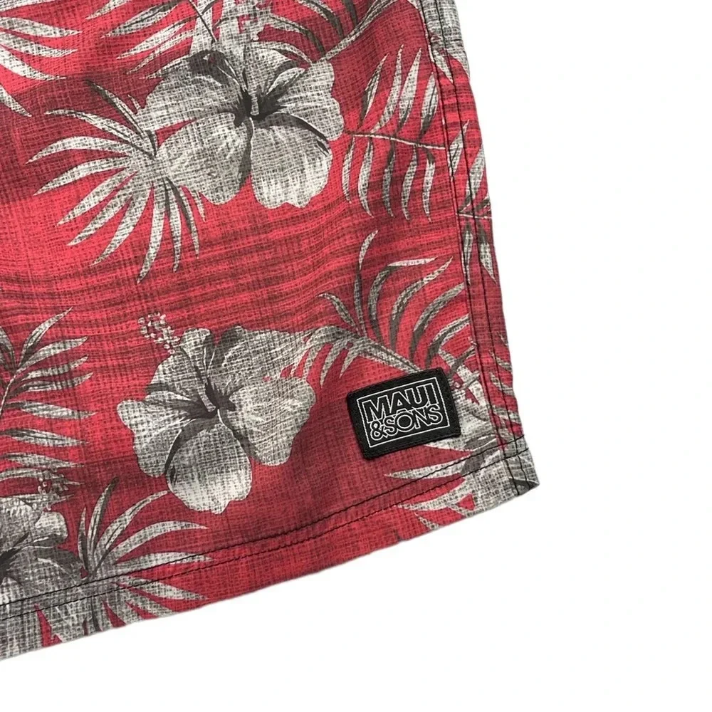 SH424 Mens Maui and Sons Aloha Floral Hibiscus Print Beach Flex Board Shorts 38